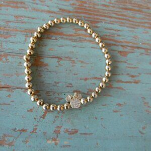 Disney Gold Tone ADULT/TEEN STRETCH BEADED MINNIE MOUSE CHARM BRACELET